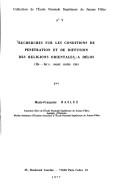Front cover of Rechérches sur les conditions de pénétration et de diffusion des religions orientales à Délos (IIe-Ier s. avant notre ère) by Marie-Françoise Baslez