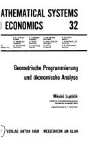 Front cover of Geometrische Programmierung und ökonomische Analyse by Mikuláš Luptáčik