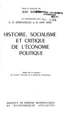Front cover of Histoire, socialisme et critique de l'économie politique by Jean Weiller