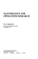 Front cover of Mathematics for operations research by W. H. Marlow