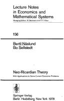 Front cover of Neo-Ricardian theory, with applications to some current economic problems by Bertil Näslund