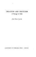 Front cover of Creation and criticism: A passage to India by June Perry Levine