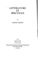 Cover of Littʹerature et spectacle by Tadeusz Kowzan