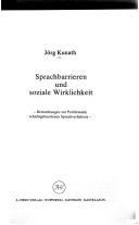Front cover of Sprachbarrieren und soziale Wirklichkeit by Jörg Kunath