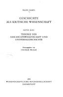 Front cover of Geschichte als kritische Wissenschaft by Hampl, Franz
