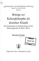 Front cover of Beiträge zur Kulturphilosophie der deutschen Klassik by Bernhard Kopp