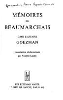Cover of Mémoires de Beaumarchais dans l'affaire Goezman by Pierre Augustin Caron de Beaumarchais