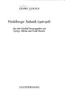 Front cover of Frühe Schriften zur Ästhetik by György Lukács