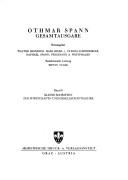 Front cover of Kleine Schriften zur Wirtschafts- und Gesellschaftslehre by Othmar Spann
