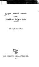 Front cover of English dramatic theories by Norbert H. Platz