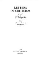Front cover of Letters in criticism by F. R. Leavis
