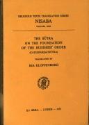Cover of The sūtra on the foundation of the Buddhist order (Catuṣpariṣatsūtra) by Ria Kloppenborg