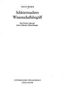 Front cover of Schleiermachers Wissenschaftsbegriff by Fritz Weber