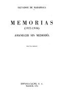 Front cover of Memorias, 1921-1936 by Salvador de Madariaga