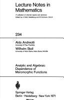 Front cover of Analytic and algebraic dependence of meromorphic functions by Aldo Andreotti