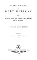 Cover of Reminiscences of Walt Whitman by Kennedy, William Sloane