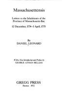 Front cover of Present political state of Massachusetts Bay by Daniel Leonard
