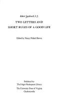 Front cover of Two letters and Short rules of a good life by Robert Southwell