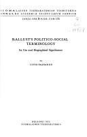 Front cover of Sallust's politico-social terminology by Unto Paananen
