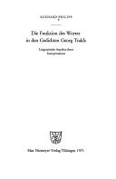 Front cover of Die Funktion des Wortes in den Gedichten Georg Trakls by Eckhard Philipp