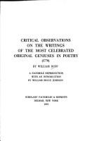 Cover of Critical observations on the writings of the most celebrated original geniuses in poetry by Duff, William