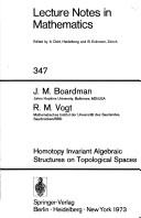 Front cover of Homotopy invariant algebraic structures on topological spaces by J. M. Boardman