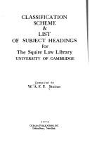Cover of Classification scheme and list of subjectheadings for the Squire Law Library of the University of Cambridge by William Anthony Frederick Paul Steiner