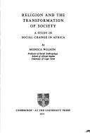 Front cover of Religion and the transformation of society by Monica Hunter Wilson