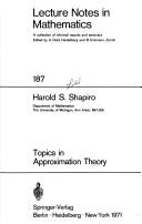 Cover of Topics in approximation theory by Harold S. Shapiro