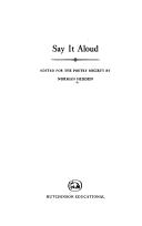 Cover of Say it aloud by Norman Hidden