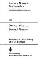 Front cover of Foundations of the theory of Klein surfaces by Norman L. Alling