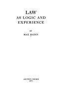 Cover of Law as logic and experience by Max Radin