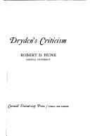 Cover of Dryden's criticism by Hume, Robert D.