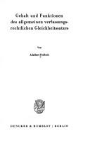 Cover of Geha lt und Funktionen des allgemeinen verfassungsrechtlichen Gleichheitssatzes by Adalbert Podlech