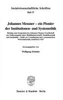 Cover of Johannes Messner - ein Pionier der Institutionen- und Systemethik by André Habisch