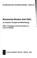 Front cover of Al-Juwayni's thought and methodology by Mohammad Moslem Adel Saflo