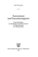 Front cover of Autorentext und Inszenierungstext by Christine Damis