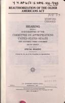 Front cover of Reauthorization of the Older Americans Act by United States