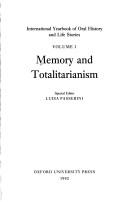 Front cover of Memory and totalitarianism by Luisa Passerini