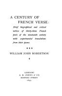 Front cover of A century of French verse by William John Robertson
