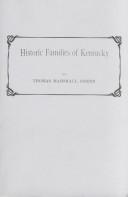 Front cover of Historic families of Kentucky by Thomas Marshall Green