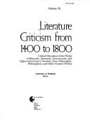 Front cover of Literature Criticism from 1400-1800 by Lawrence J. Trudeau