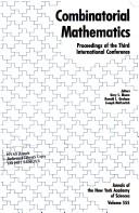Front cover of Combinatorial mathematics by International Conference on Combinatorial Mathematics (3rd 1985 New York, N.Y.)
