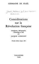 Cover of Considérations sur les principaux événemens de la Révolution françoise by Germaine de Staël