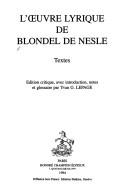 Front cover of L' œuvre lyrique de Blondel de Nesle by Blondel de Nesle