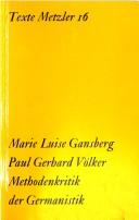 Cover of Methodenkritik Der Germanistik Texte Met by Gansberg