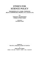 Front cover of Ethics for science policy by Torgny Torgnysson Segerstedt