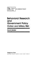 Front cover of Behavioral Research and Government Policy by David Meister