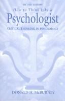 Front cover of How to Think Like a Psychologist by Donald H. McBurney