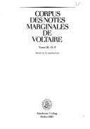 Front cover of Corpus Des Notes Marginales De Voltaire, D-F by Tamara Voronova